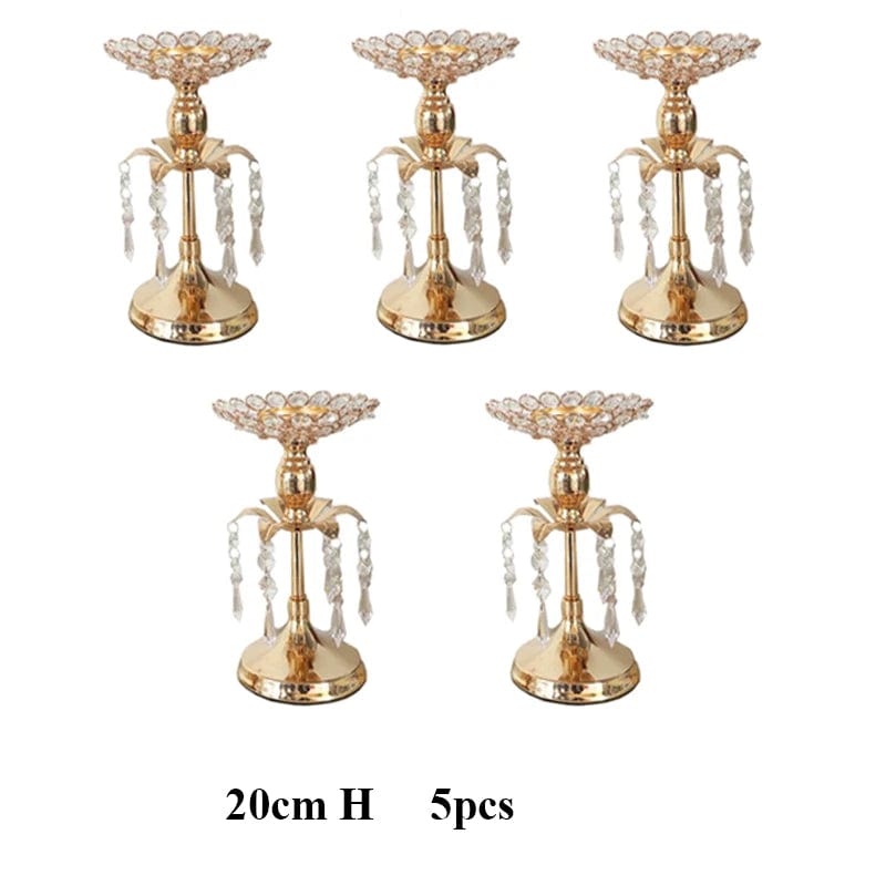  Showlu Fashion Store 5pcs 20cm / CHINA PEANDIM Gold Crystal Candle Holder Wedding Decoration Table Centerpieces Candelabra Birthday Party Flower Vase Holder Home Decor