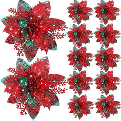 Showlu Fashion Store 5pcs Glitter Pink Christmas Flowers Xmas Tree 14cm Artifical Flower Ornaments 2023 Merry Christmas Decoration For Home New Year