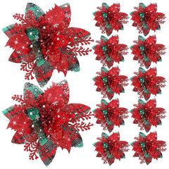 Showlu Fashion Store 5pcs Glitter Pink Christmas Flowers Xmas Tree 14cm Artifical Flower Ornaments 2023 Merry Christmas Decoration For Home New Year