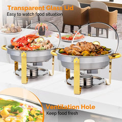 Showlu Fashion Store 5QT 2-12 Packs Chafing Dish Buffet Set Gold Accent Round NSF Stainless Steel Warmer Glass Lid Holder Catering Event Partie