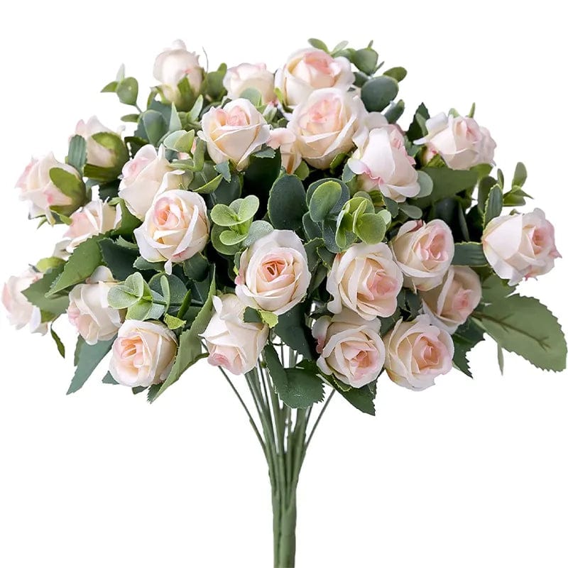 Showlu Fashion Store 6 10 Heads Artificial Flower Silk Rose white Eucalyptus leaves Peony Bouquet Fake Flower for Wedding Table Party Vase Home Decor