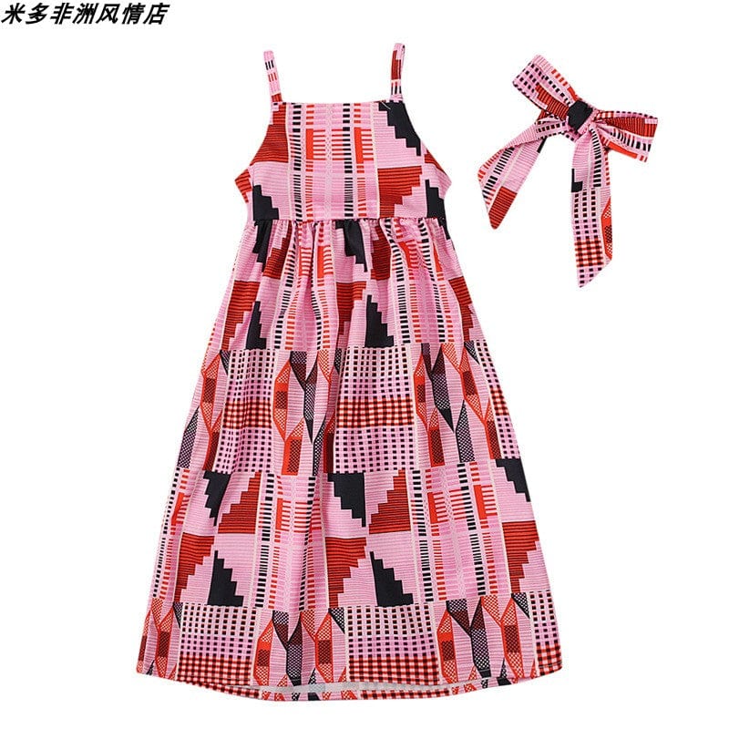 Showlu Fashion Store 6 / 130 yards African Korean Style Short Sleeve Long Dress Children's Clothing