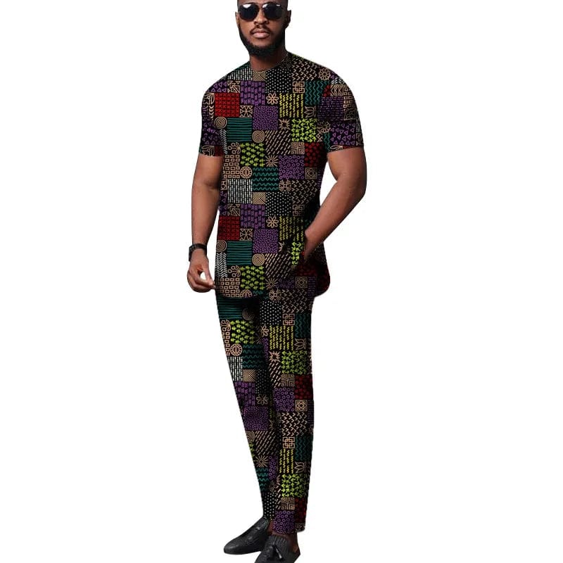 Showlu Fashion Store 6 / 4XL African Tops+Elastic Waist Trousers Male Groom Suit Nigerian Fashion Short Sleeves Men's Sets Party Wear