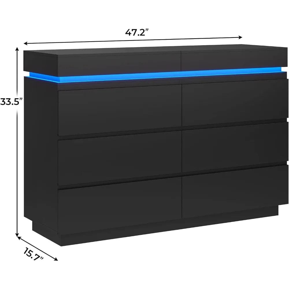 SHOWLU FASHION STORE 6-drawer vanity, sliding tabletop, wide chest of drawers with charging station and LED lights, large cabinet for clothes storage