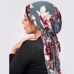 SHOWLU FASHION STORE 6 / One Size 2024 New Women Pre-Tied Turban Cap Muslim Hijab Cancer Chemo Flower Print Hat Cover Hair Loss Head Scarf Wrap Strech Bandana