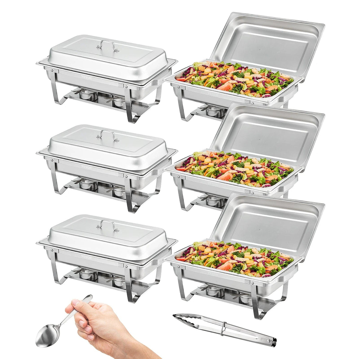  Showlu Fashion Store 6 Packs / United States VEVOR 8QT Rectangle Chafing Dish 1/2/4/6 Packs w/ Full Size Pans Buffet Catering Warmer Server Folding Stand Fuel Holder Tray