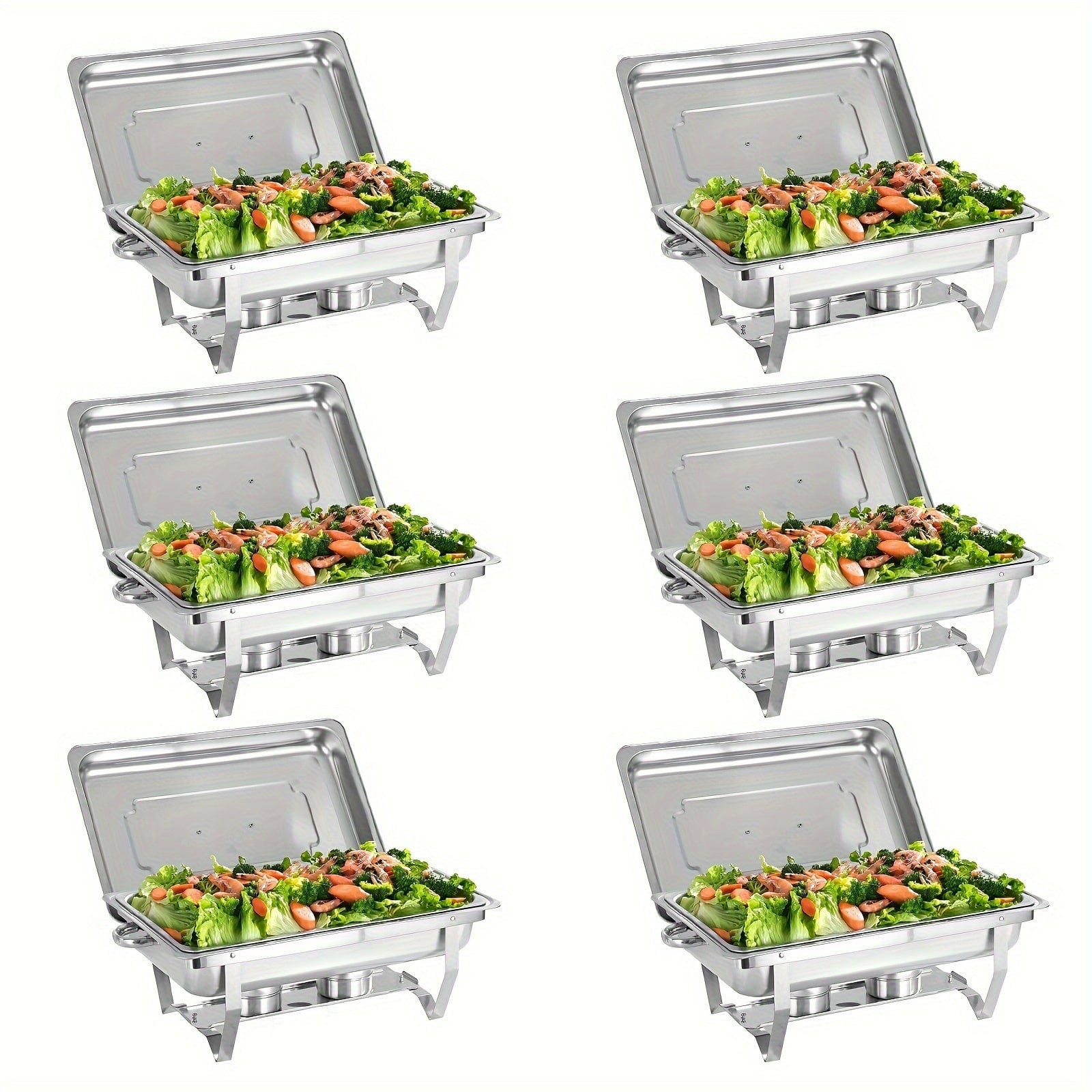 Showlu Fashion Store 6 PCS 2/4/5/6/8/10packs Stainless Steel Chafing Dish Set 8QT, Premium Rectangle Buffet Food Warmer With Lids, Durable Pans & Fuel Holders - Perfect For Elegant Restaurant Catering, Parties, And Weddings Events