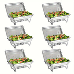 Showlu Fashion Store 6 PCS 2/4/5/6/8/10packs Stainless Steel Chafing Dish Set 8QT, Premium Rectangle Buffet Food Warmer With Lids, Durable Pans & Fuel Holders - Perfect For Elegant Restaurant Catering, Parties, And Weddings Events