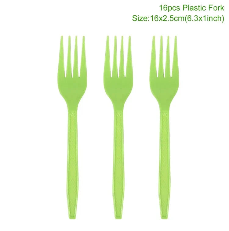 Sage green and gold disposable tableware set with paper plates, cups, and napkins for wedding or party decor.