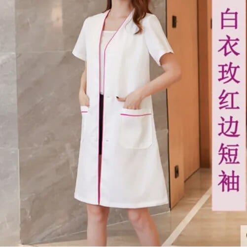 Showlu Fashion Store 6 / XS Black short beauty uniform dress spa uniform scrub uniform white plus size Salon grooming clothes Lab coat logo Beautician tops