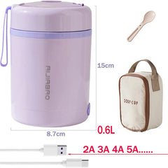 Showlu Fashion Store 600ML USB Electric Heating Lunch Box Portable Picnic Milk Drink  Food Heater Stainless Steel Food Warmer Container 5V 12V 24V