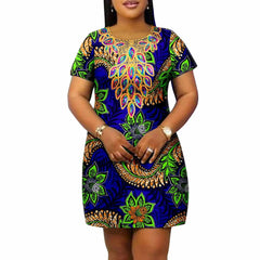 SHOWLU FASHION STORE 620 / 6XL African Women's Plus Size Dress Casual Style Ankara Printed Fabric Loose Round Neck Casual Dress A2225145