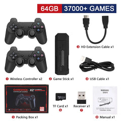  Showlu Fashion Store 64G 37000 Game X2 Plus Gamestick 3D Retro Video Game Console 2.4G Wireless Controllers HD 4.3 System 40000 Games 40 Emulators for SEGA/PSP/PS1