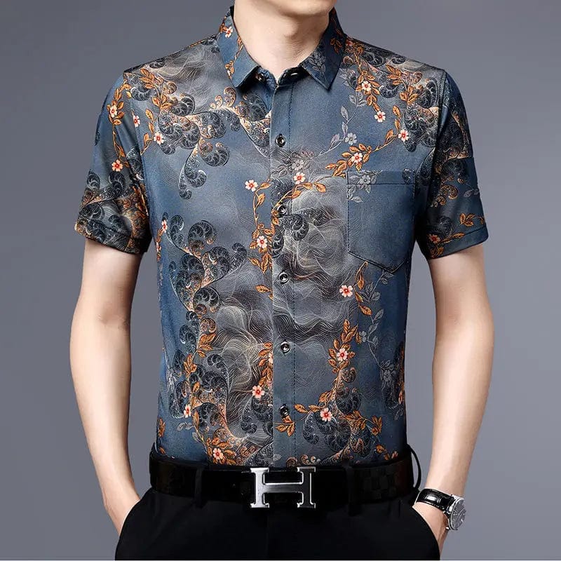  Showlu Fashion Store 6689 Blue / M(45-53kg) Vintage Floral Spliced Pocket Shirt