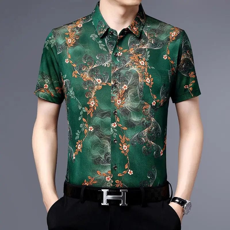  Showlu Fashion Store 6689 Green / 3XL(73-80kg) Vintage Floral Spliced Pocket Shirt