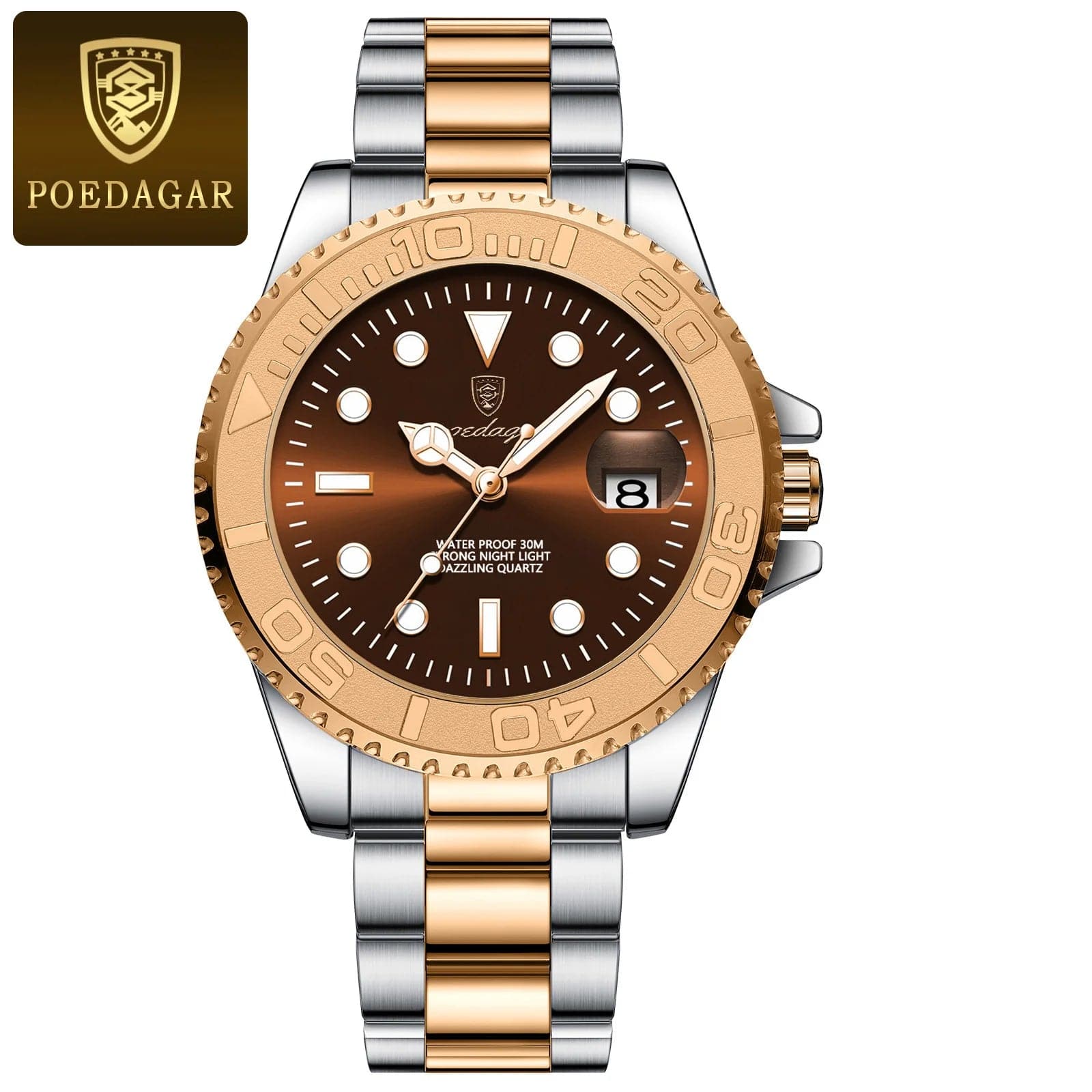 SHOWLU FASHION STORE 680 Rose Gold Brown POEDAGAR Top Luxury Man Watch Waterproof Luminous Date Men Watch Stainless Steel Male Clock Sport Fashion Men's Quartz Watches