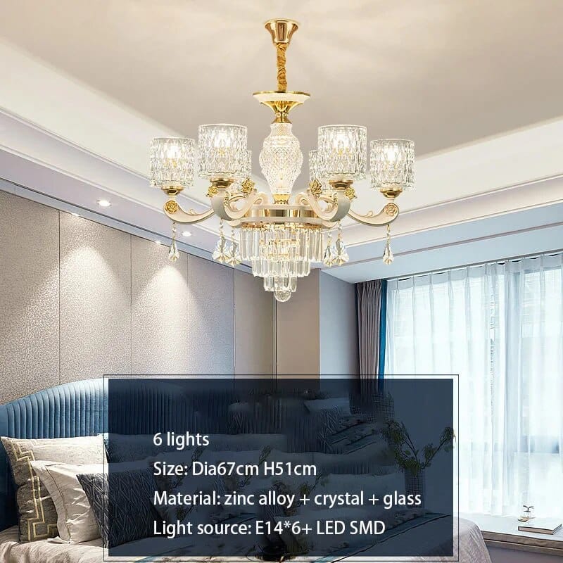  Showlu Fashion Store 6lights D67 H51CM / Warm White New European Style Crystal Living Room Ceiling Chandelier Modern Light Luxury High-class Hall Dining Room Pendant Lustre