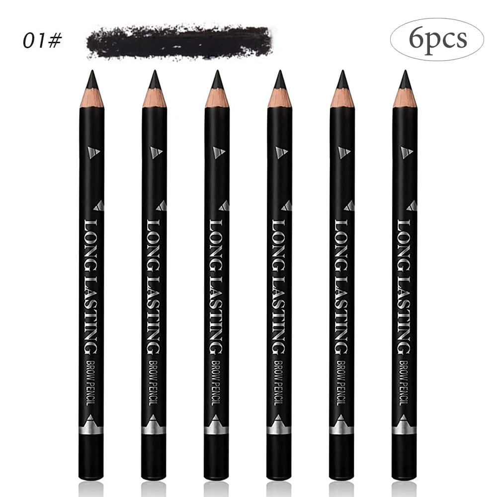 Showlu Fashion Store 6pcs Black 01 no box 6/12Pcs Eye Brow Pencil Waterproof Professional Women Eye Makeup Pen Easy Color Natural Black Brown Cosmetic Beauty Eyebrow Tool