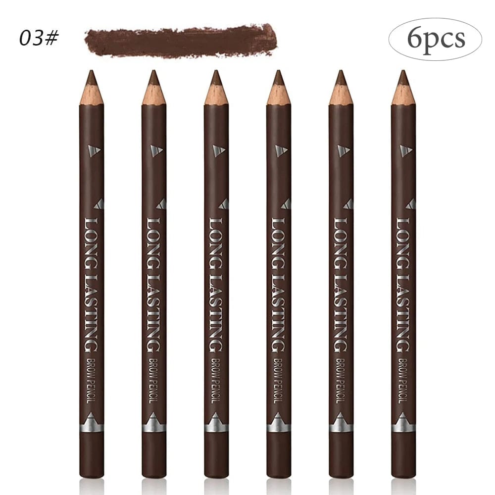 Showlu Fashion Store 6pcs Brown 03 no box 6/12Pcs Eye Brow Pencil Waterproof Professional Women Eye Makeup Pen Easy Color Natural Black Brown Cosmetic Beauty Eyebrow Tool