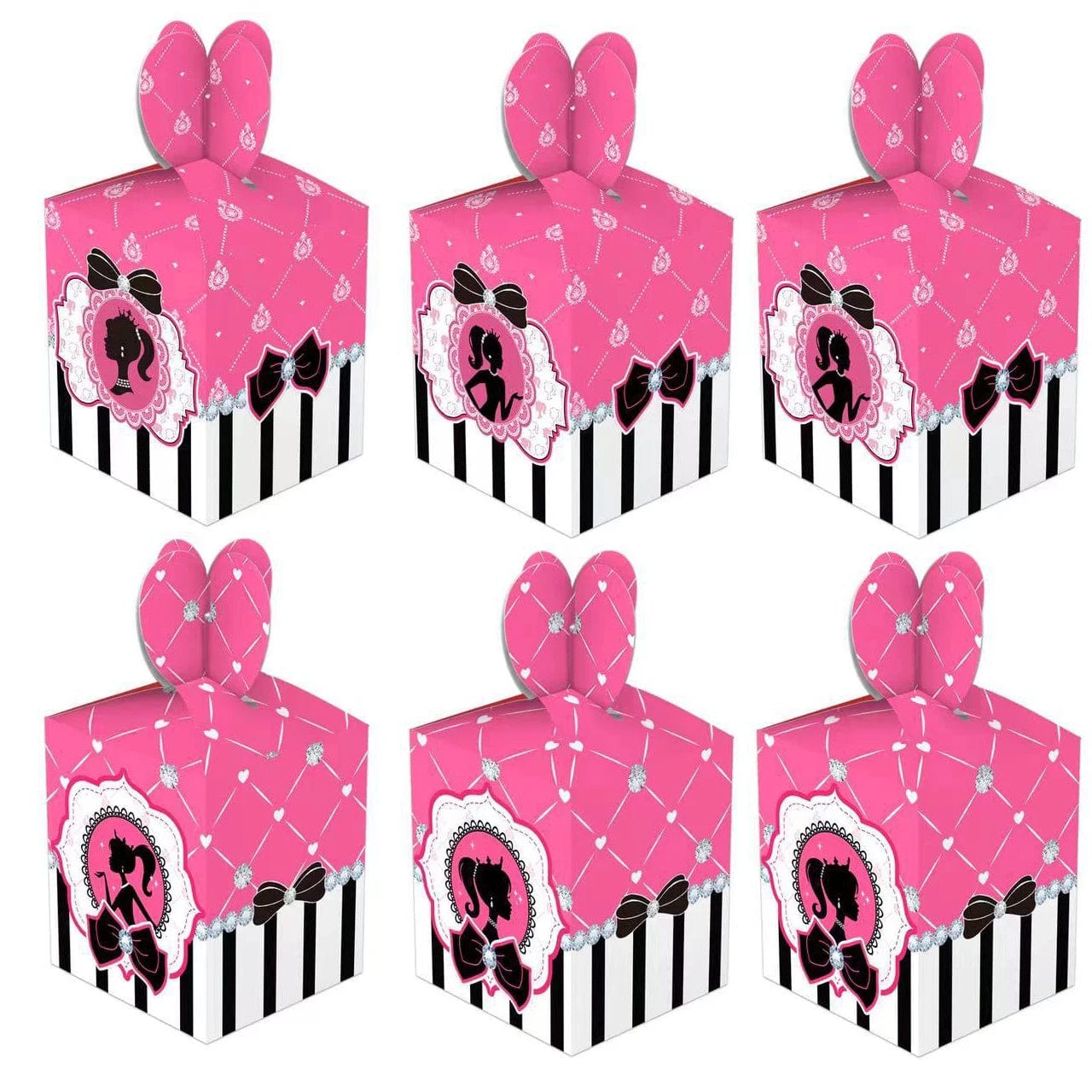 Showlu Fashion Store 6pcs candy box Barbie Pink Girl Princess Cake Topper Table Decorations Rose Diamond Birthday Party Supplies Paper Cups Plates Balloon Baby