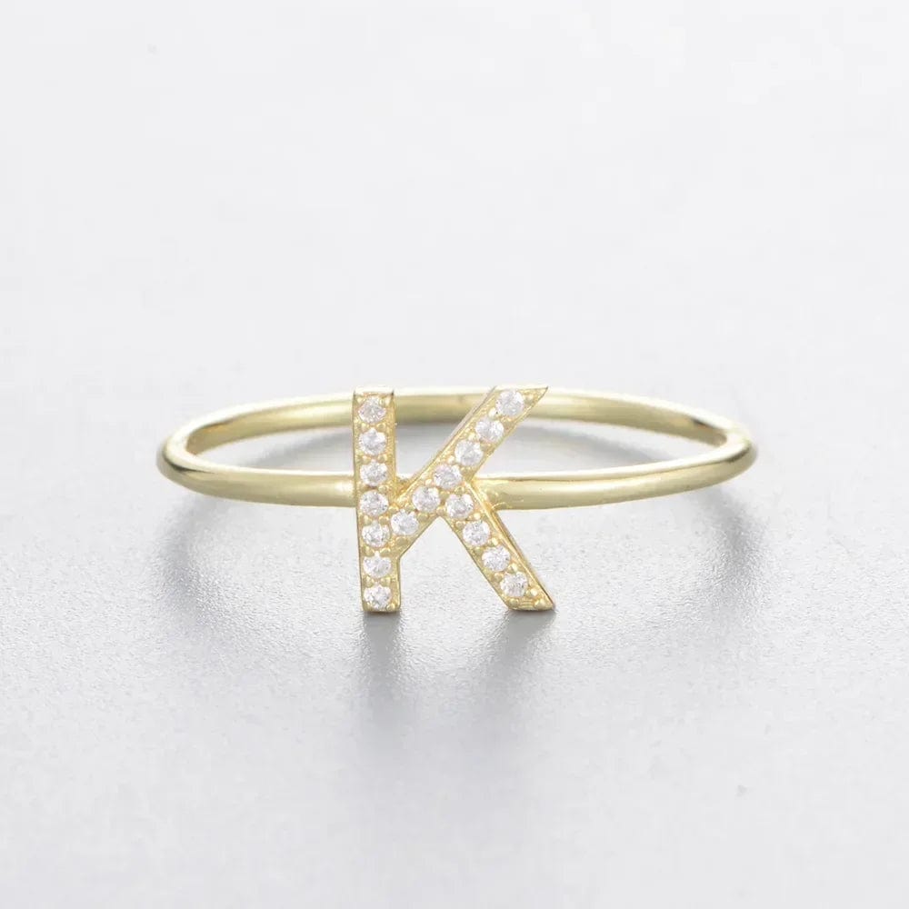 Showlu Fashion Store 7 / KR1014-11 925 Sterling Silver Zircon Initial Letter Rings for Women Gold Ring A-Z Letters Finger Ring Couple Wedding Jewelry