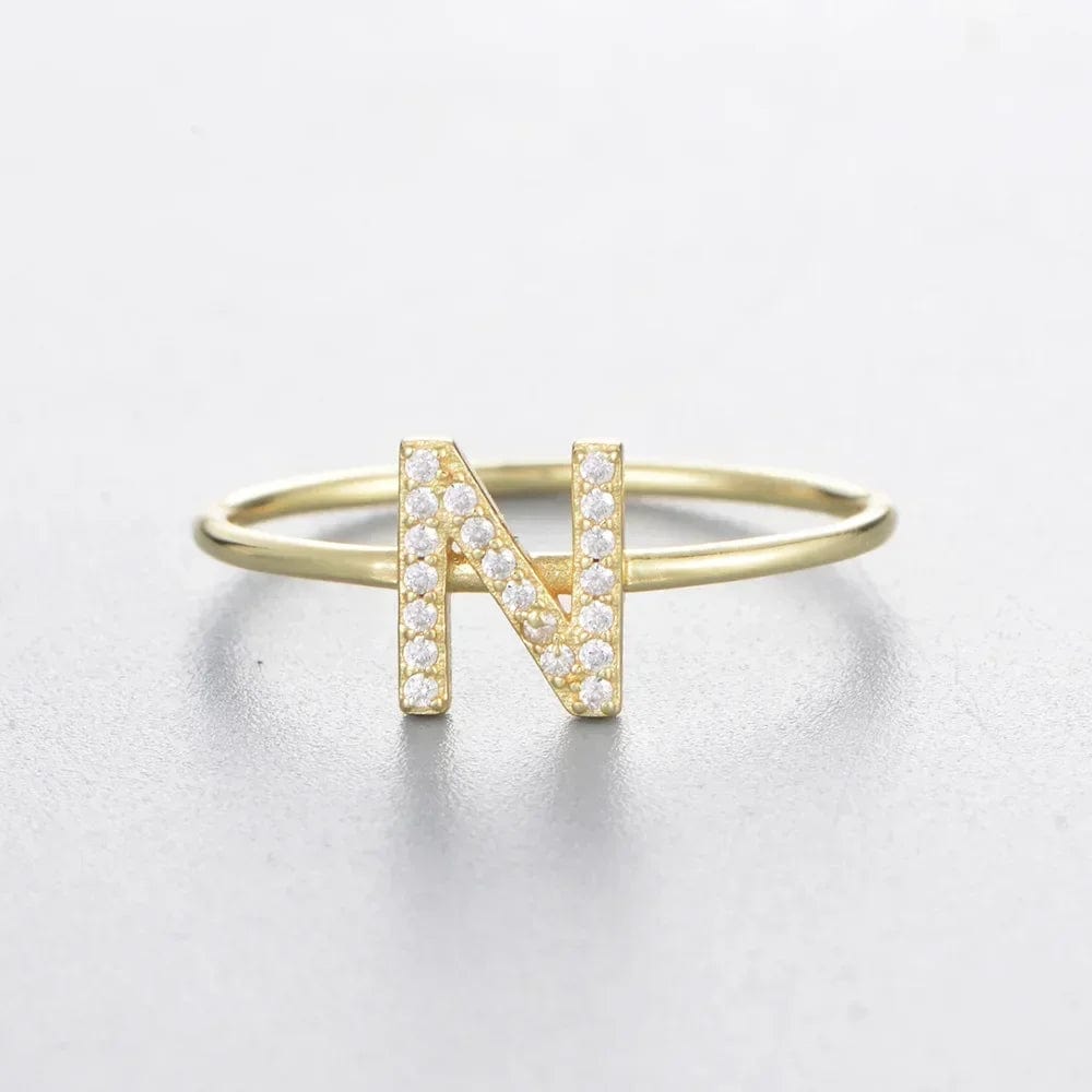 Showlu Fashion Store 7 / KR1014-14 925 Sterling Silver Zircon Initial Letter Rings for Women Gold Ring A-Z Letters Finger Ring Couple Wedding Jewelry