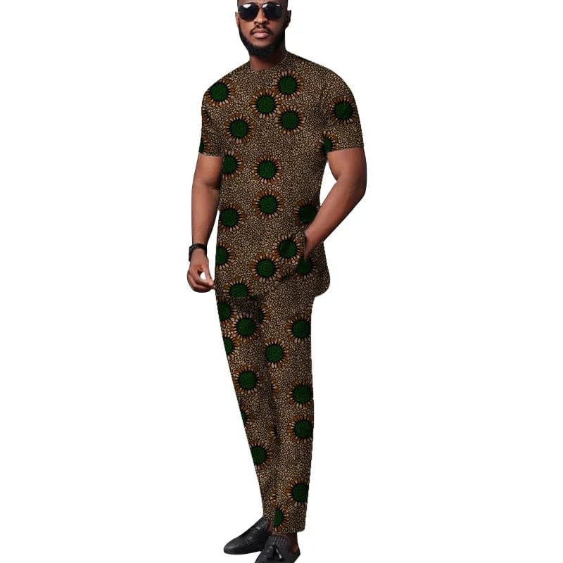 Showlu Fashion Store 7 / M African Tops+Elastic Waist Trousers Male Groom Suit Nigerian Fashion Short Sleeves Men's Sets Party Wear