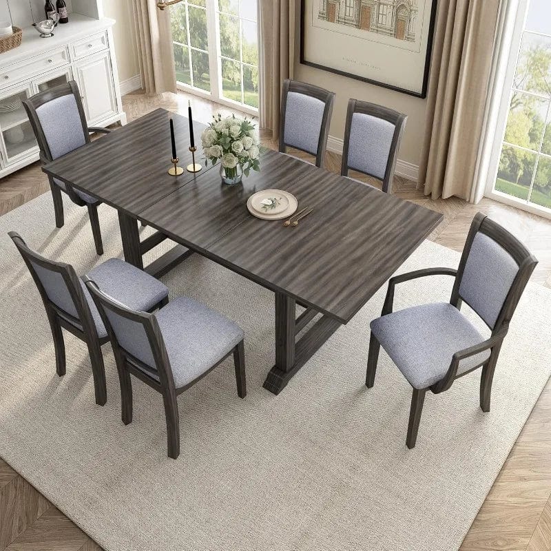 SHOWLU FASHION STORE 7-Piece Kitchen Dining Table Set for 6, Wood Kitchen Table and 6 Upholstered Chairs with Backrest