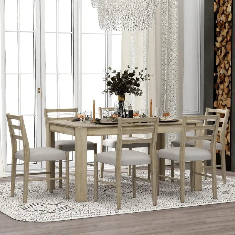 SHOWLU FASHION STORE 7-Piece Kitchen Dining Table Set for 6, Wood Kitchen Table and 6 Upholstered Chairs with Backrest