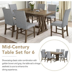 SHOWLU FASHION STORE 7-Piece Kitchen Dining Table Set for 6, Wood Kitchen Table and 6 Upholstered Chairs with Backrest