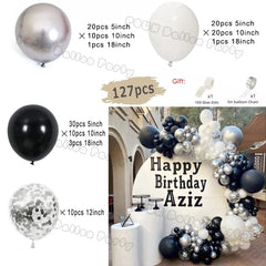 Showlu Fashion Store 7 / Set 97pcs Black and Gold Balloons Arch Garland Kit Chrome Metal Latex Balloon for Wedding Graduation Birthday Baby Shower Decor Gift