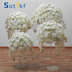 Showlu Fashion Store 70/60/50/40cm Wedding Table Centerpiece Ball White Rose Orchid Hydrangea Flower Arrangement Party Road Lead Props Window Display