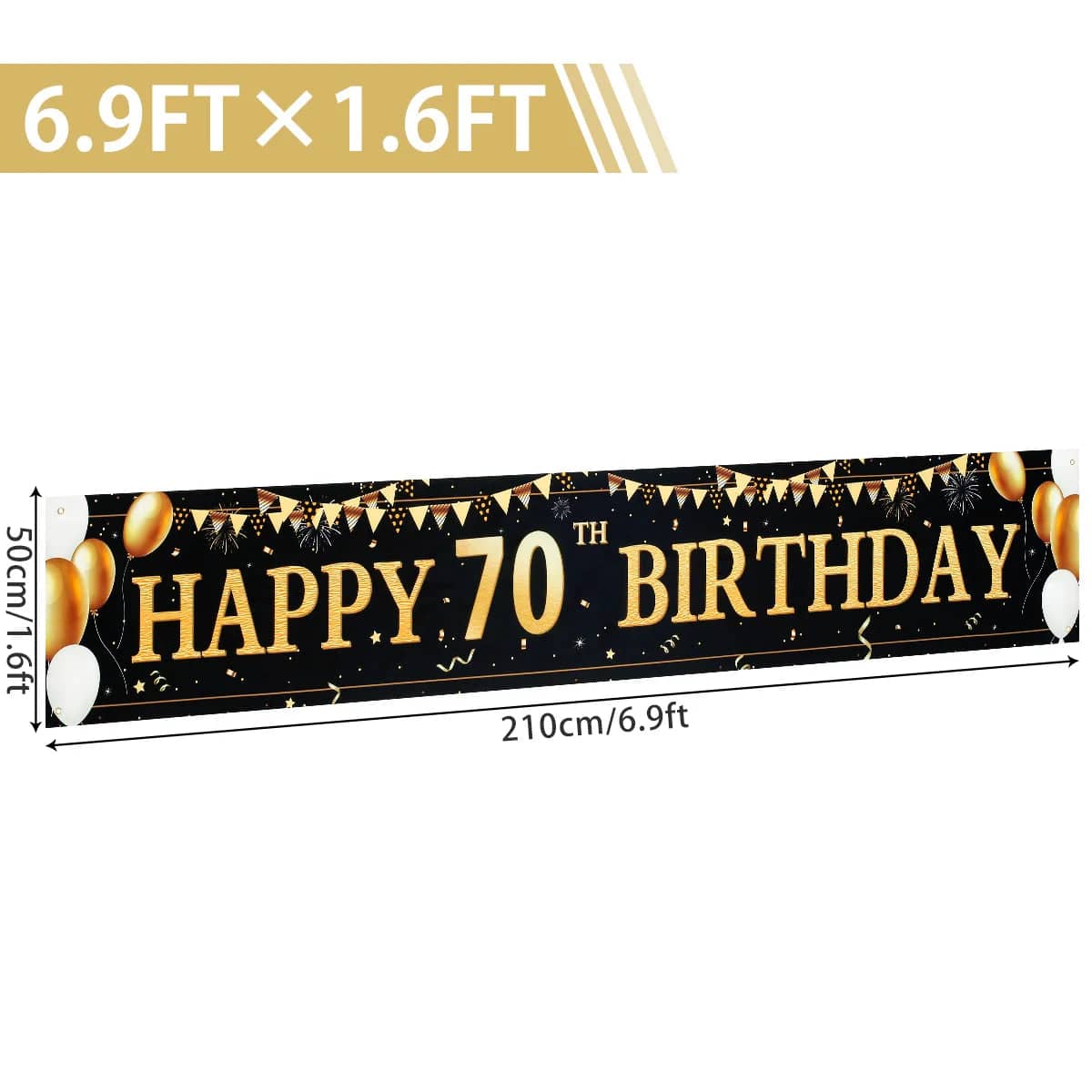  Showlu Fashion Store 70 years Large Size Black Gold Happy Birthday Banner 210X50cm Party Decoration 30 40 50 60 70 80 Years Birthday Background Banner Hanging