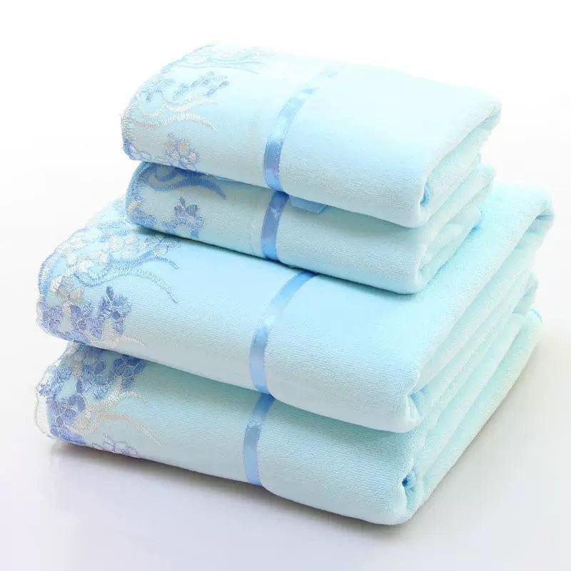 SHOWLU FASHION STORE 70x140m / Lace Blue Home Facecloth Bath Towel Suit Comfortable Soft and Thickened Face Cloth Water-Absorbing Quick-Drying Square Towel Gift Box Gift Gift