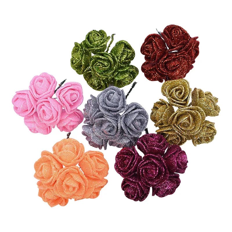 Showlu Fashion Store 72pcs/lot 3.5cm Gold Silver Glitter Foam Rose Artificial Flowers for Wedding Decoration Gift Box Decorative Wreath Bouquet