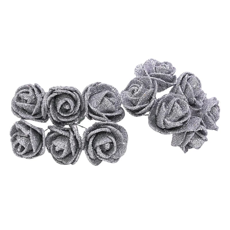 Showlu Fashion Store 72pcs/lot 3.5cm Gold Silver Glitter Foam Rose Artificial Flowers for Wedding Decoration Gift Box Decorative Wreath Bouquet