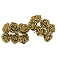 Showlu Fashion Store 72pcs/lot 3.5cm Gold Silver Glitter Foam Rose Artificial Flowers for Wedding Decoration Gift Box Decorative Wreath Bouquet