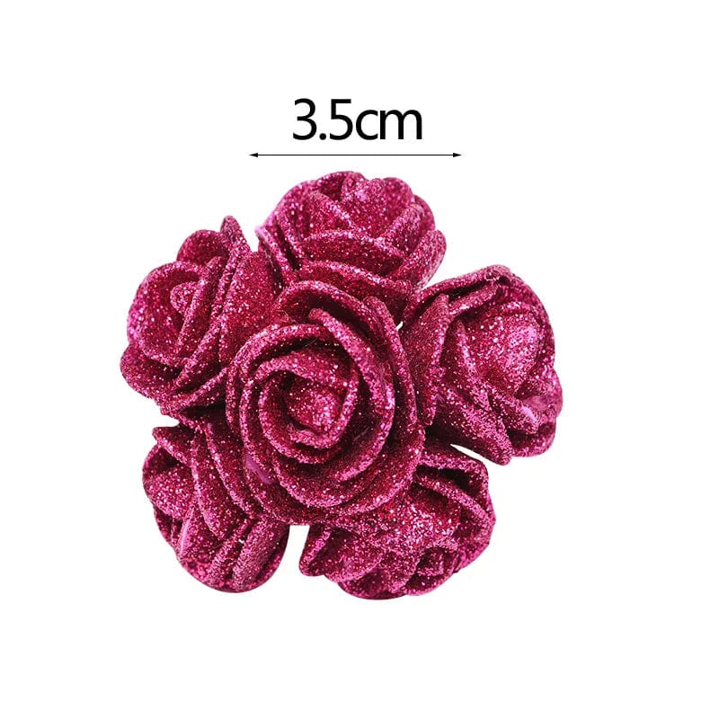 Showlu Fashion Store 72pcs/lot 3.5cm Gold Silver Glitter Foam Rose Artificial Flowers for Wedding Decoration Gift Box Decorative Wreath Bouquet