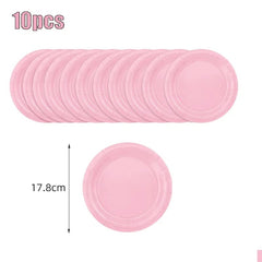  Showlu Fashion Store 7inch plate 10pcs New Solid Color Party Set Light Pink Disposable Tableware Paper Cup Paper Plate Tablecloth For Kids Baby Shower Party Supplies