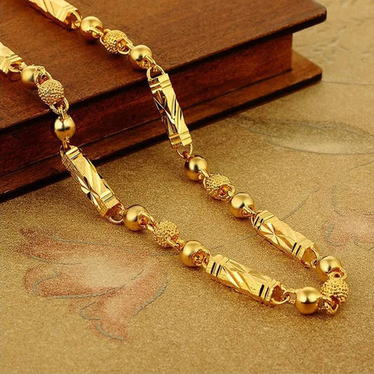  Showlu Fashion Store 7mm / 60cm Simple Male 18K Gold Necklace Hexagonal Buddha Bamboo Chain Fine Jewelry Clavicle Necklaces for Men Boyfriend Birthday Gifts