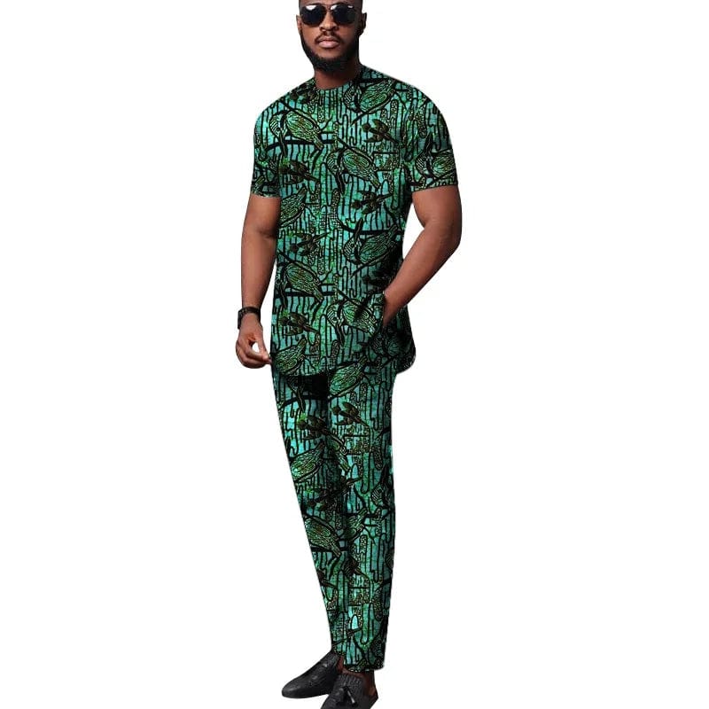 Showlu Fashion Store 8 / 4XL African Tops+Elastic Waist Trousers Male Groom Suit Nigerian Fashion Short Sleeves Men's Sets Party Wear