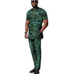 Showlu Fashion Store 8 / 4XL African Tops+Elastic Waist Trousers Male Groom Suit Nigerian Fashion Short Sleeves Men's Sets Party Wear