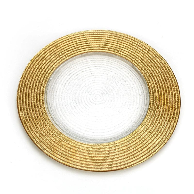  Showlu Fashion Store 8-inch gold-edged glass plate(21cm) Hotel Table Setting Household Bone China Set Black Golden Edge Luxury Model Room Tableware Flat Plate Western Food/Steak Dinner Plate Dish