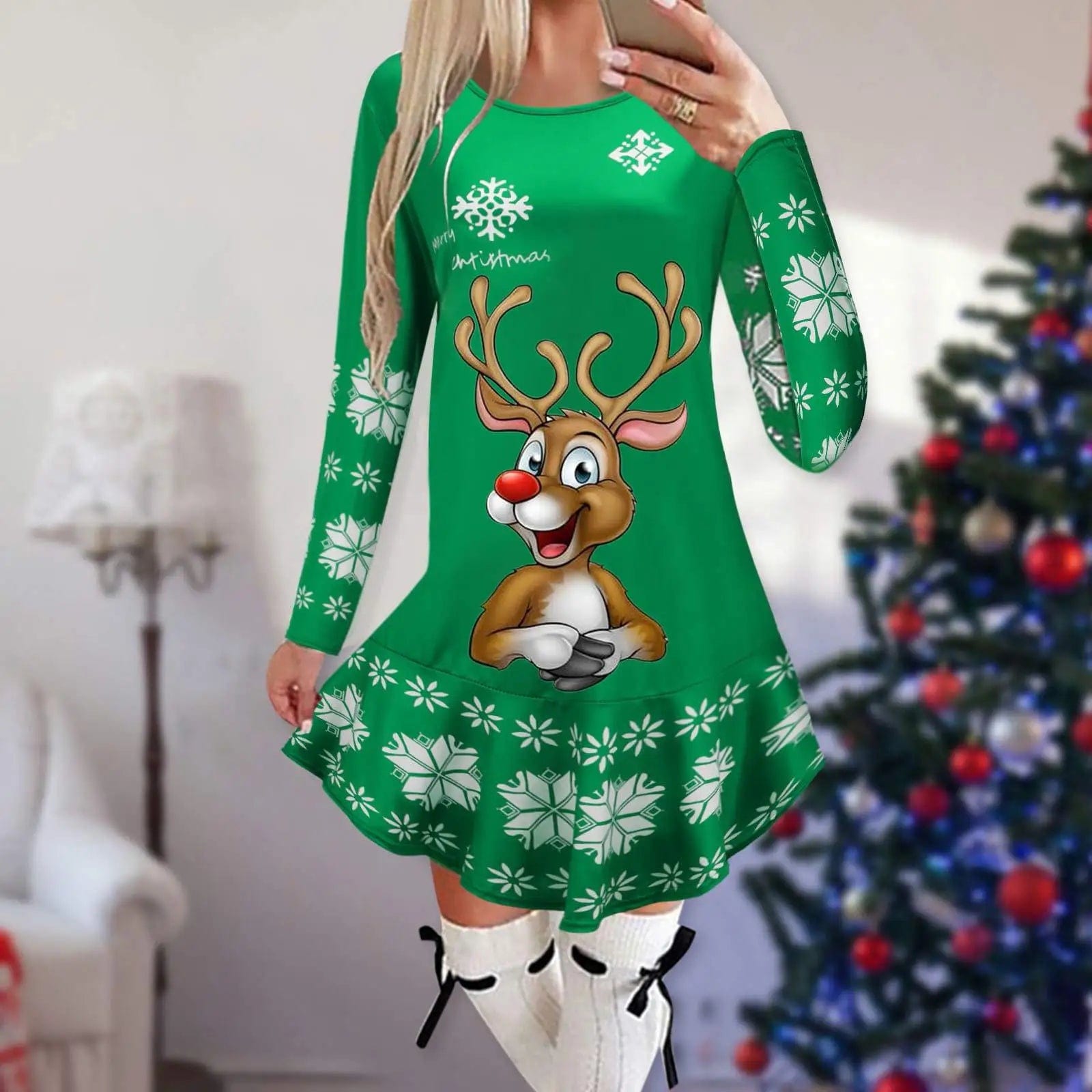 Showlu Fashion Store 8 / XL Christmas Dresses for Women Elk Print Long Sleeve Mini Dress Autumn Winter Fashion Ladies Holiday Mini Dresses New Year 2024