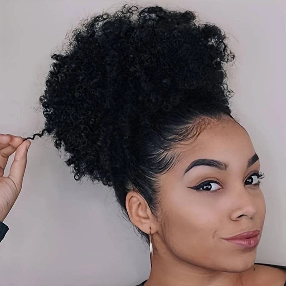 SHOWLU FASHION STORE 8inch-1B / Medium Synthetic Large Afro Puff Drawstring Ponytail Kinky Curly Bun HairPiece African American Clip in Updo Extensions for Black Women