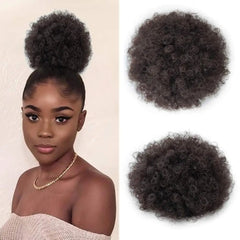 SHOWLU FASHION STORE 8inch-Black Brown / Medium Synthetic Large Afro Puff Drawstring Ponytail Kinky Curly Bun HairPiece African American Clip in Updo Extensions for Black Women