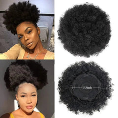 SHOWLU FASHION STORE 8inch-Black / Medium Synthetic Large Afro Puff Drawstring Ponytail Kinky Curly Bun HairPiece African American Clip in Updo Extensions for Black Women