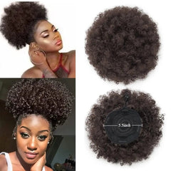 SHOWLU FASHION STORE 8inch-Brown / Medium Synthetic Large Afro Puff Drawstring Ponytail Kinky Curly Bun HairPiece African American Clip in Updo Extensions for Black Women