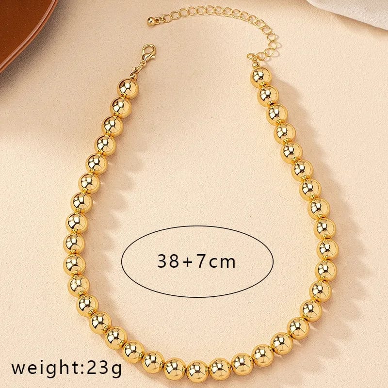  Showlu Fashion Store 8mm Steampunk Gold Color Ball Beads Chain Necklace for Women Men New Trendy Charm Gothic Choker Necklace Fashion Jewelry Gifts