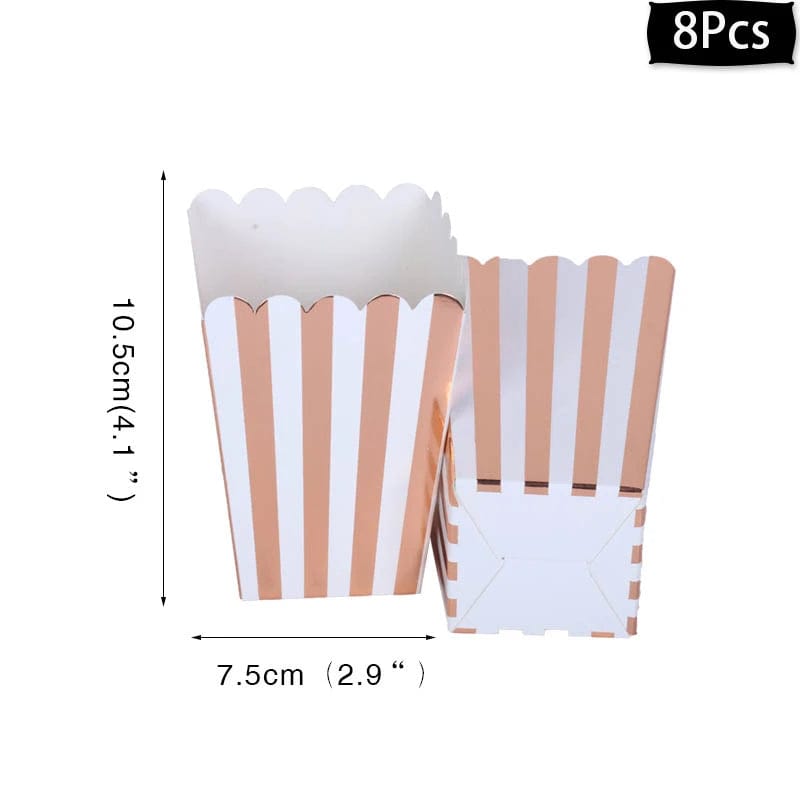  Showlu Fashion Store 8pcs popcorn box Rose Gold birthday Tableware Paper Towel Cup Plate tablecloth Disposable set Adult Birthday Party Decorations Wedding Tableware